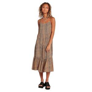 Volcom | Women's Snakedown Animal Print Tiered Midi Dress Size Small